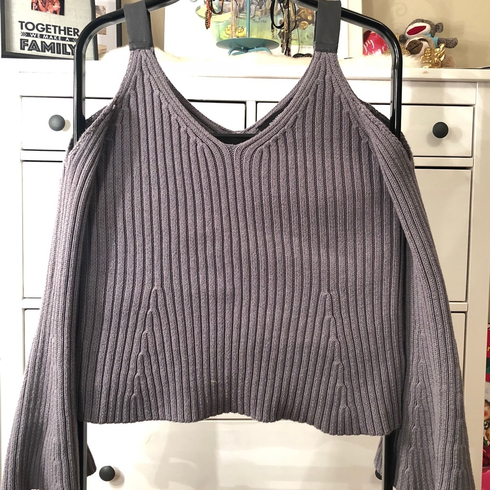 Gray Sweater w/ Leather Straps and Bell sleeves